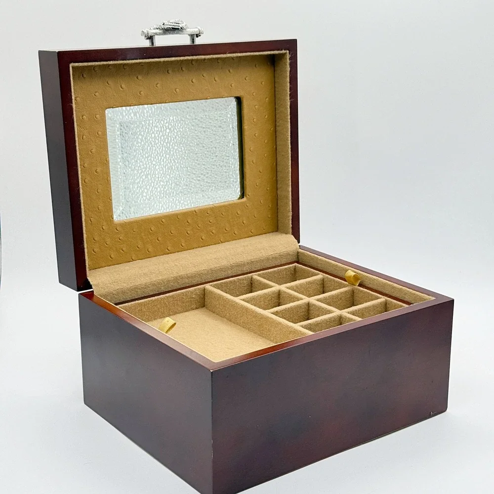 Judith Ripka Jewelry Box Chest Diamonique Heart Handle 3 Level Ostrich Embossed